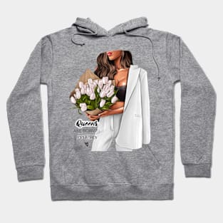 Queens Are Born In January White Outfit White Tulips Hoodie